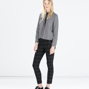 Zara Stylish Checked Print Slim Trousers Pants Size M